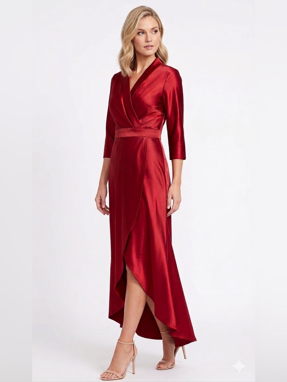 Red Satin High-Low Maxi Dress Medium Party Dressy